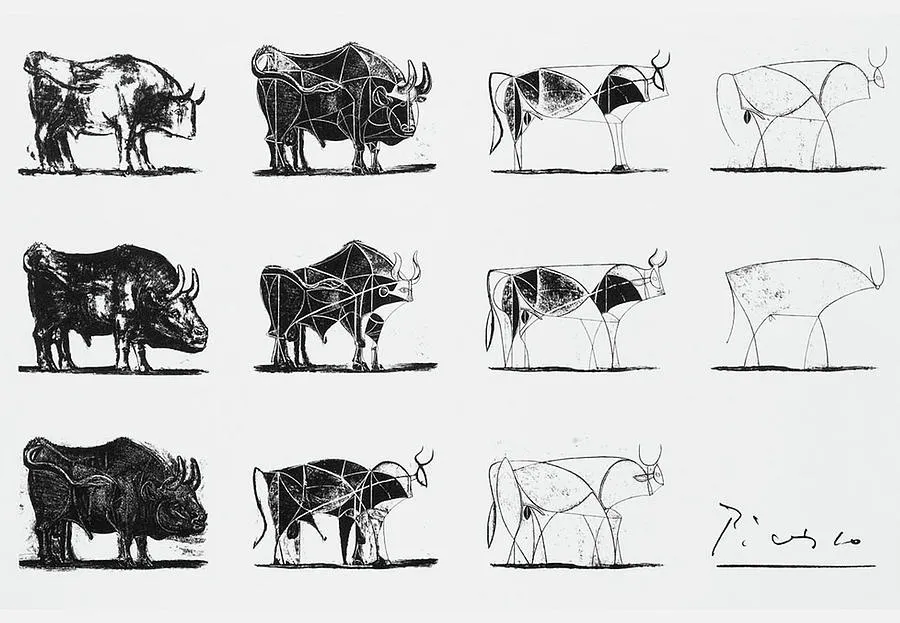 Picasso's Bull series showing progression from complex to simple